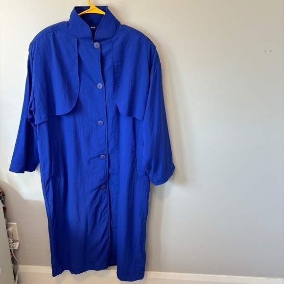 Vintage Women's Full Length, Cobalt Blue, Lined Trench Coat, Circa 1980s, SZ 12 - Picture 1 of 9